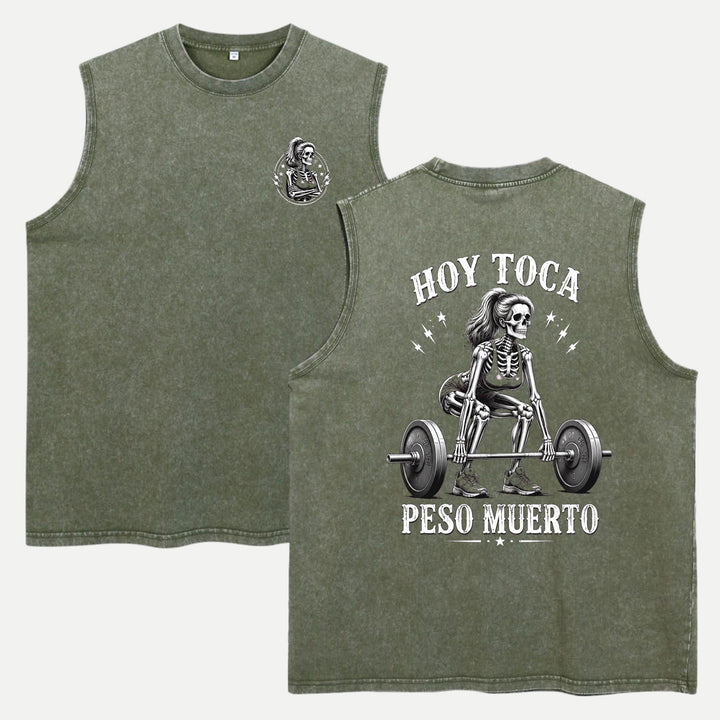 Hoy Toca Peso Muerto Double-Sided Skeleton Deadlift Graphic T-Shirt