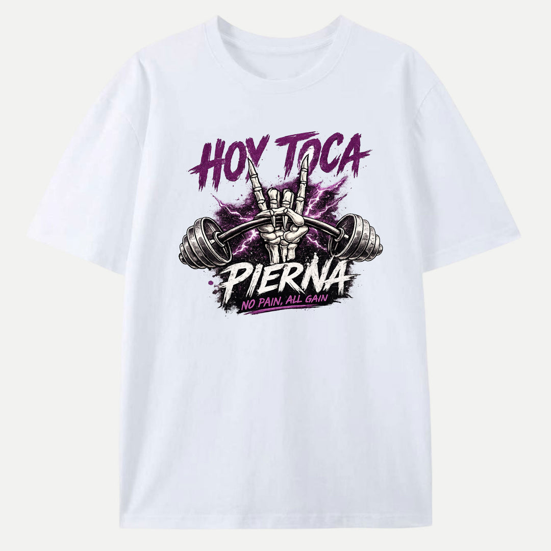 Hoy Toca Pierna Skeleton Hand Gym Graphic T-Shirt