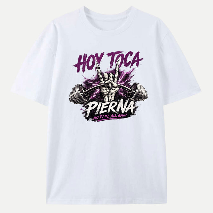 Hoy Toca Pierna Skeleton Hand Gym Graphic T-Shirt