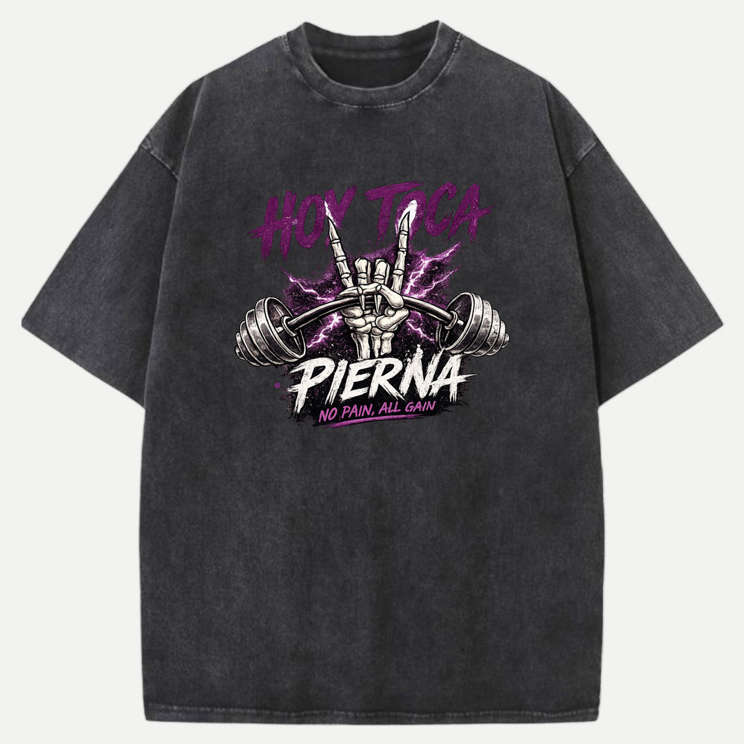 Hoy Toca Pierna Skeleton Hand Gym Graphic T-Shirt