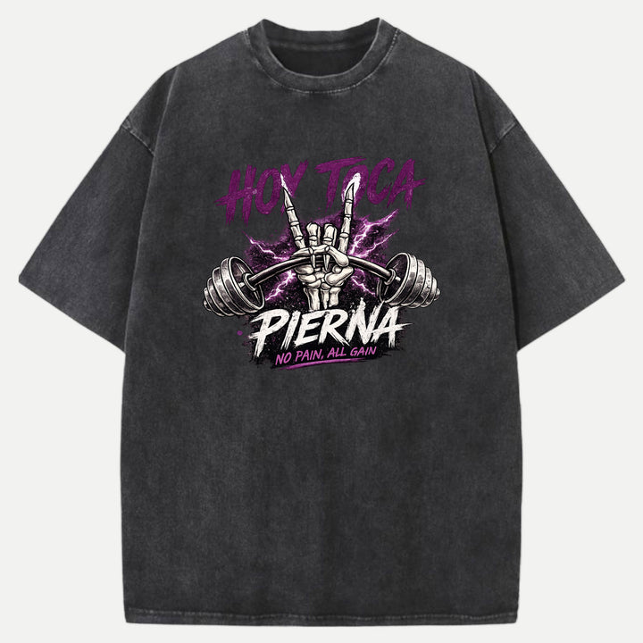 Hoy Toca Pierna Skeleton Hand Gym Graphic T-Shirt
