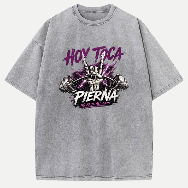 Hoy Toca Pierna Skeleton Hand Gym Graphic T-Shirt