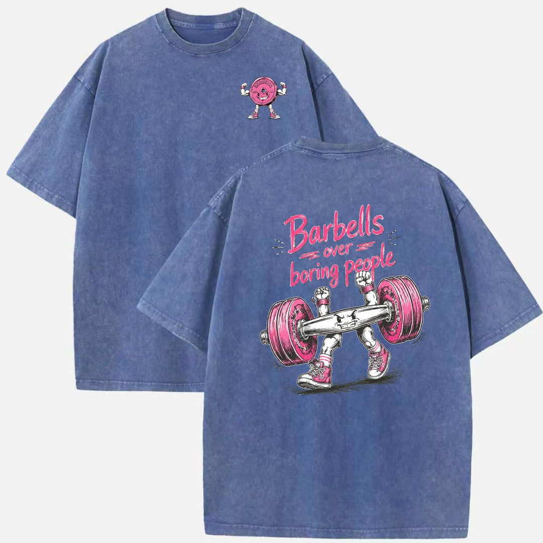 Barbells Over Boring People Double-Sided Gym Graphic T-Shirt