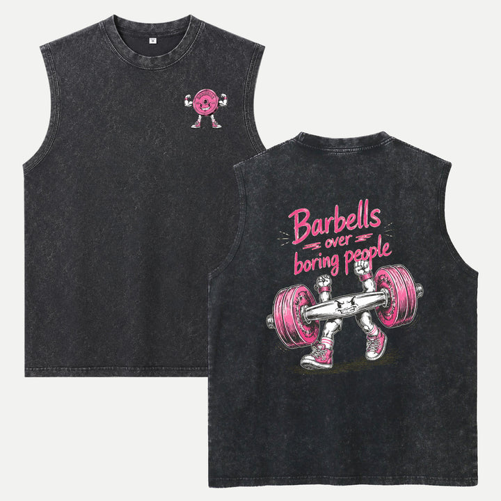 Barbells Over Boring People Double-Sided Gym Graphic T-Shirt