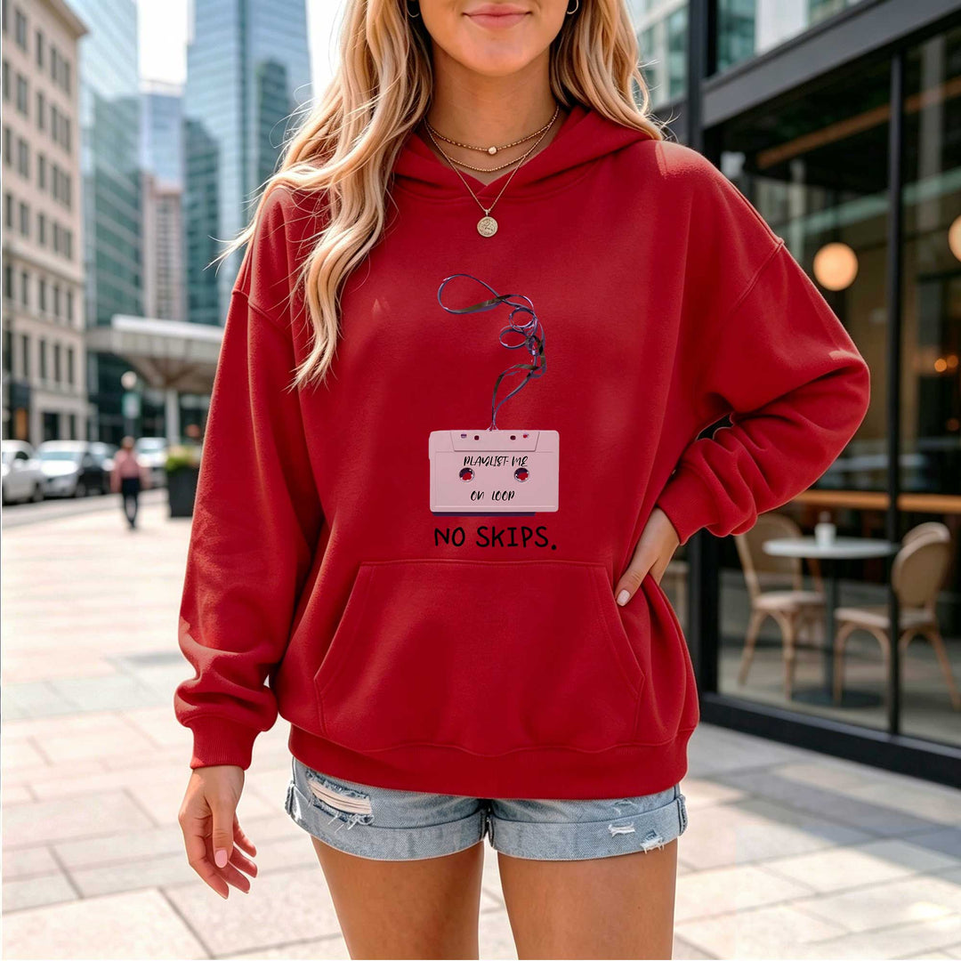 Retro Cassette Tape "Playlist Me On Loop No Skips" Graphic Hoodie