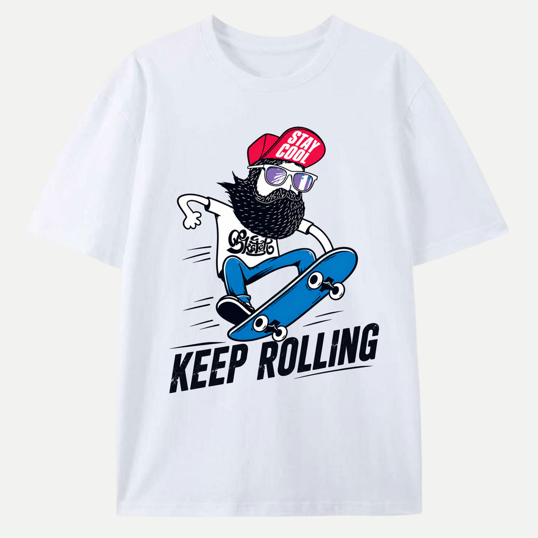 Keep Rolling Bearded Skateboarder T-Shirt