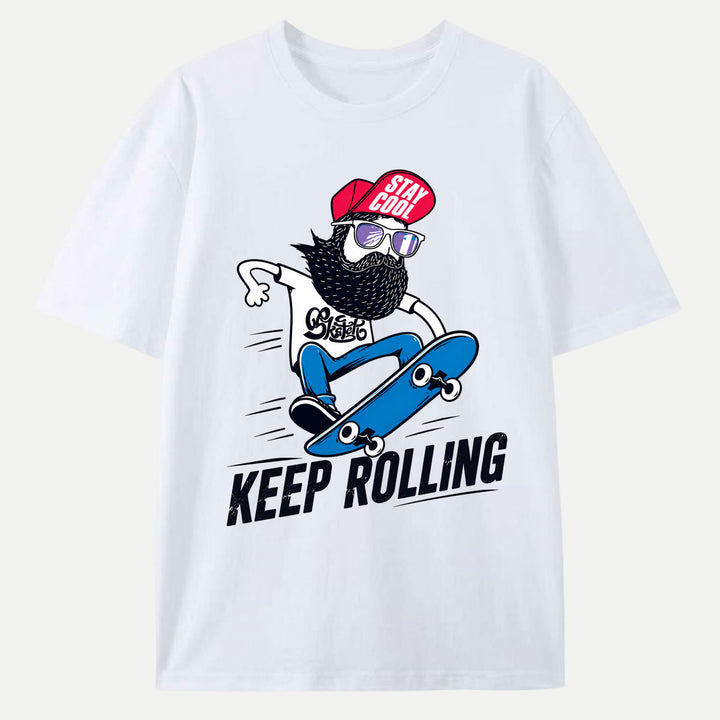 Keep Rolling Bearded Skateboarder T-Shirt