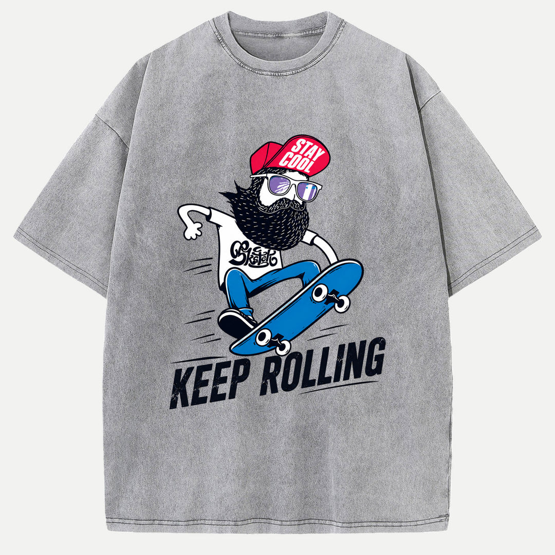 Keep Rolling Bearded Skateboarder T-Shirt