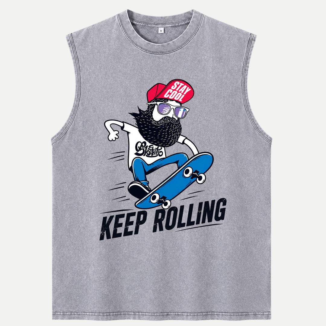Keep Rolling Bearded Skateboarder T-Shirt