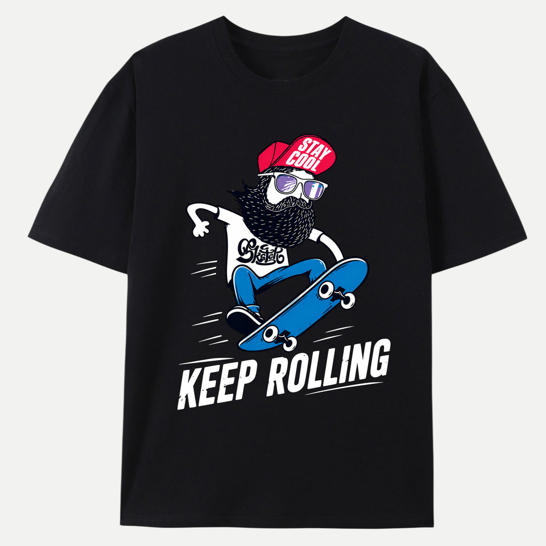 Keep Rolling Bearded Skateboarder T-Shirt