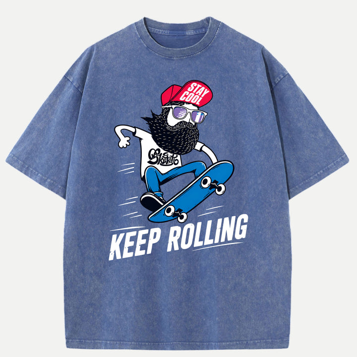 Keep Rolling Bearded Skateboarder T-Shirt