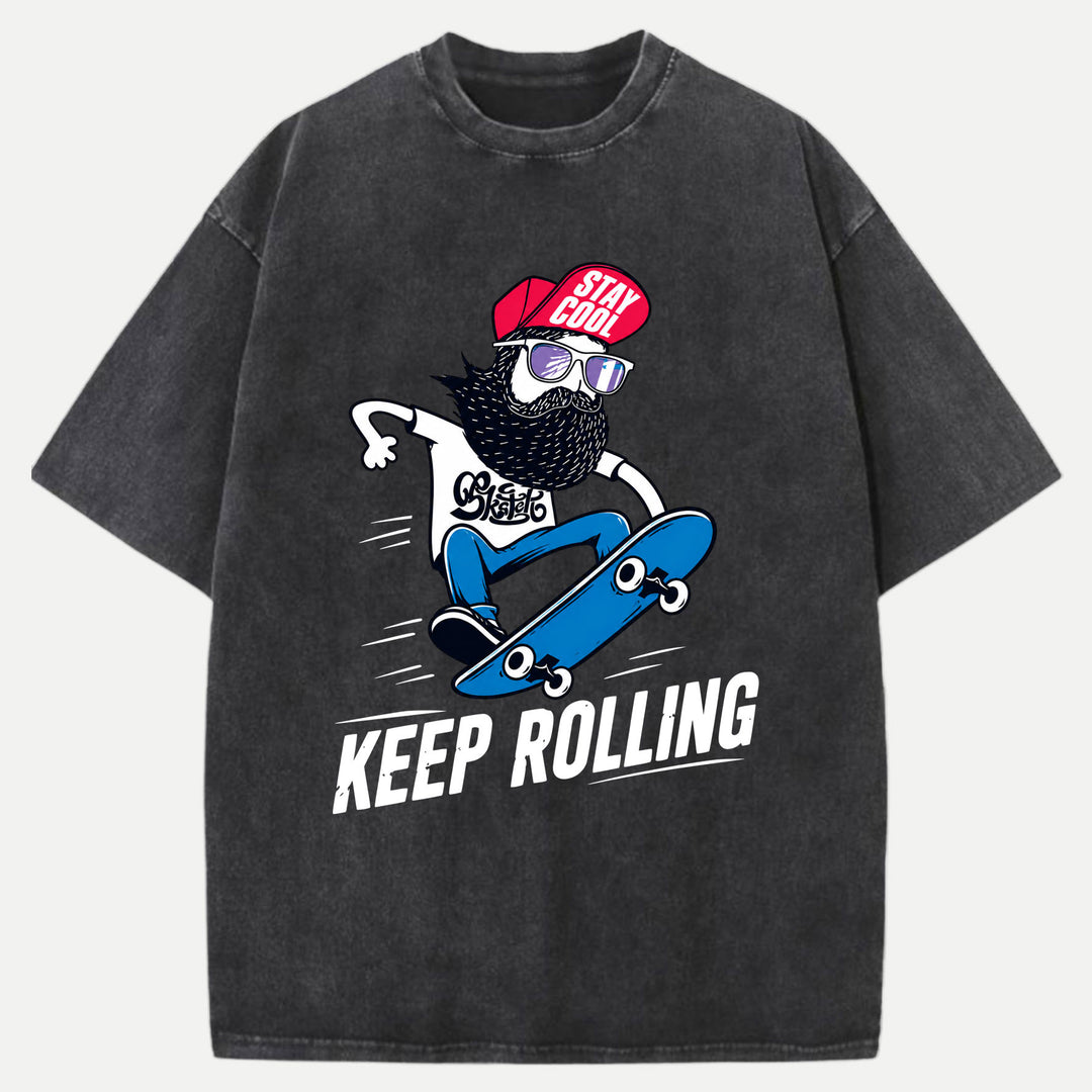 Keep Rolling Bearded Skateboarder T-Shirt