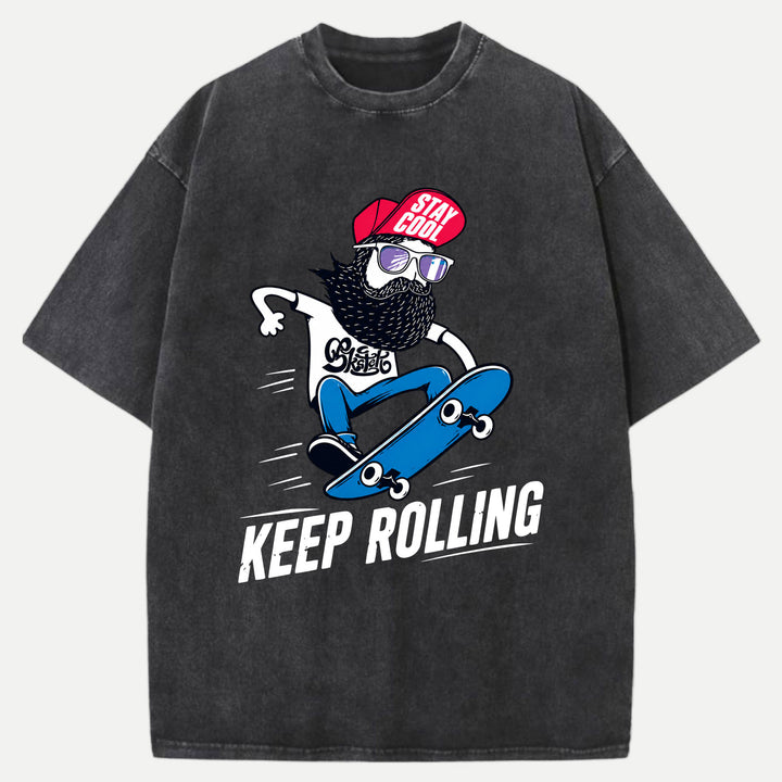 Keep Rolling Bearded Skateboarder T-Shirt