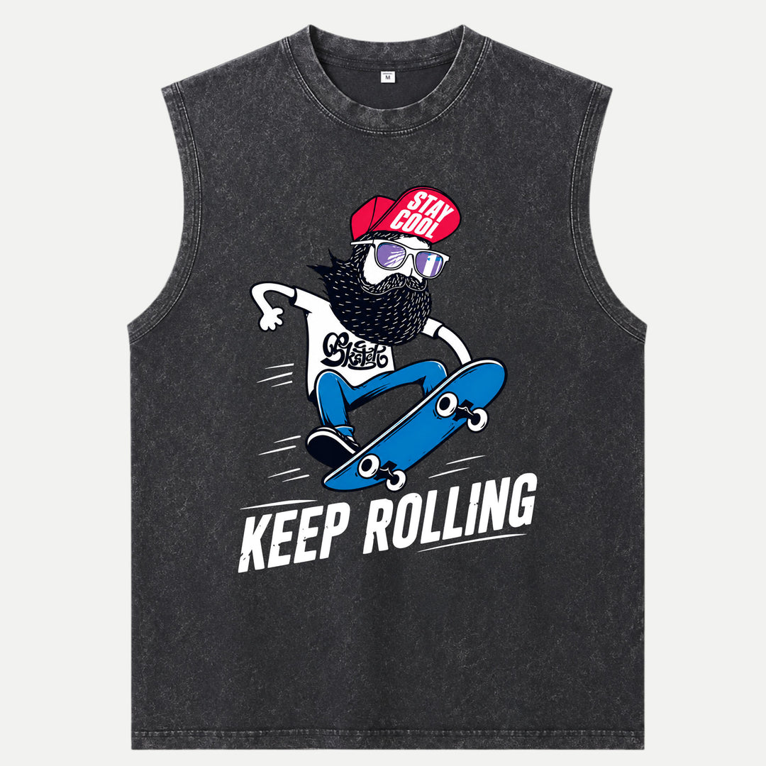 Keep Rolling Bearded Skateboarder T-Shirt