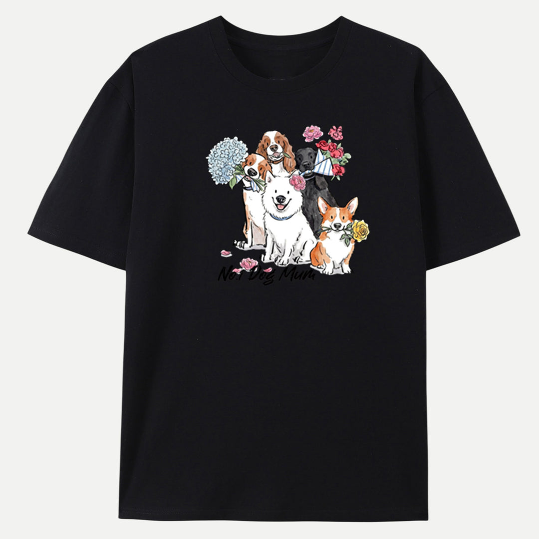 Cute Floral Dogs "No.1 Dog Mum" Graphic T-shirt