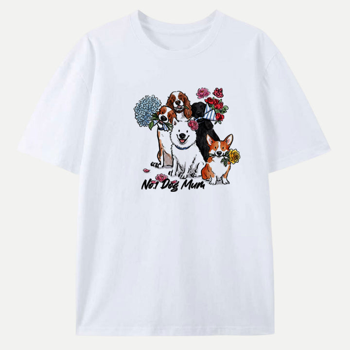 Cute Floral Dogs "No.1 Dog Mum" Graphic T-shirt