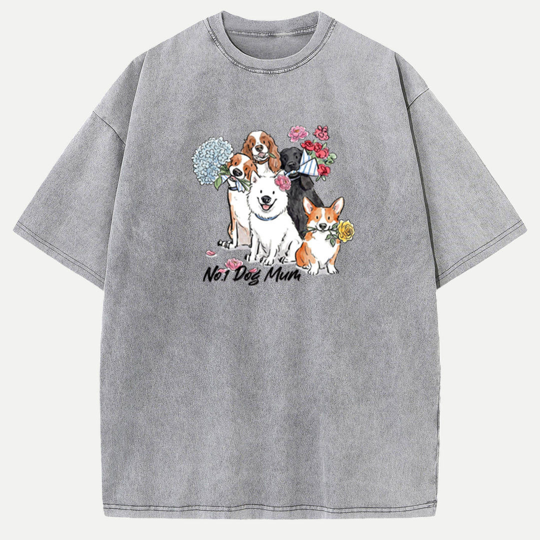 Cute Floral Dogs "No.1 Dog Mum" Graphic T-shirt