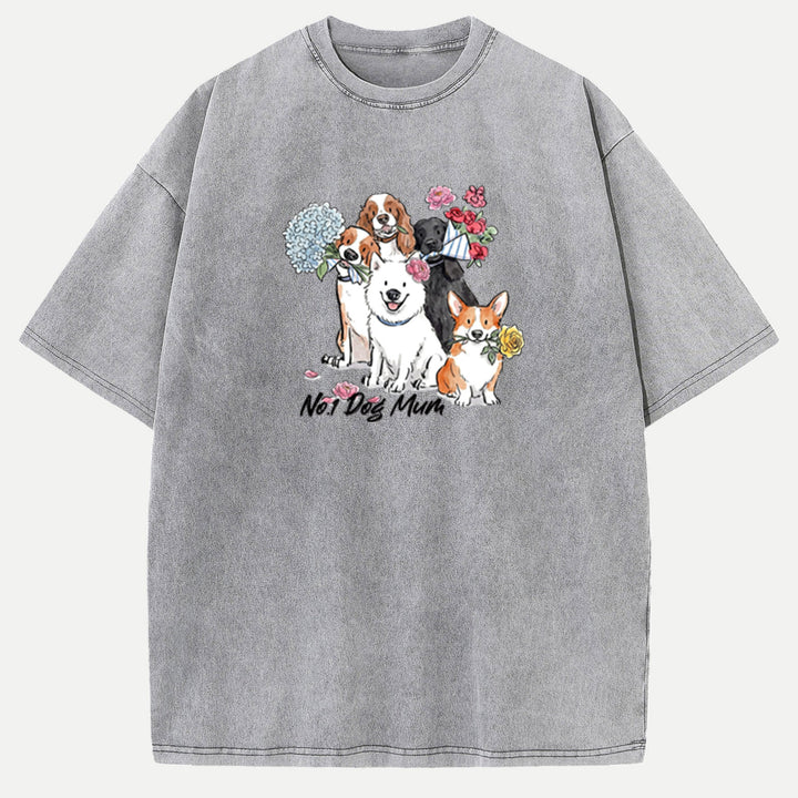 Cute Floral Dogs "No.1 Dog Mum" Graphic T-shirt