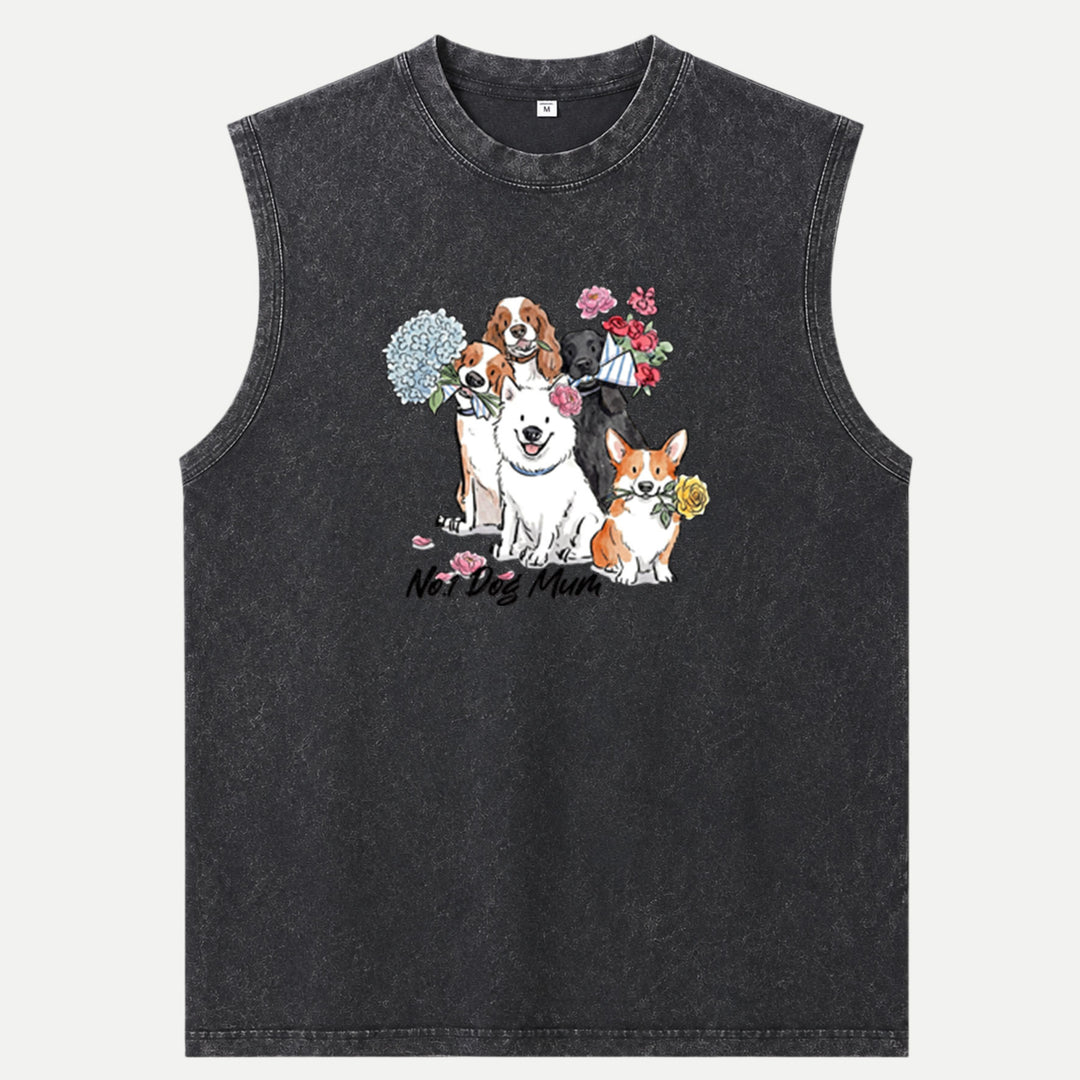 Cute Floral Dogs "No.1 Dog Mum" Graphic T-shirt