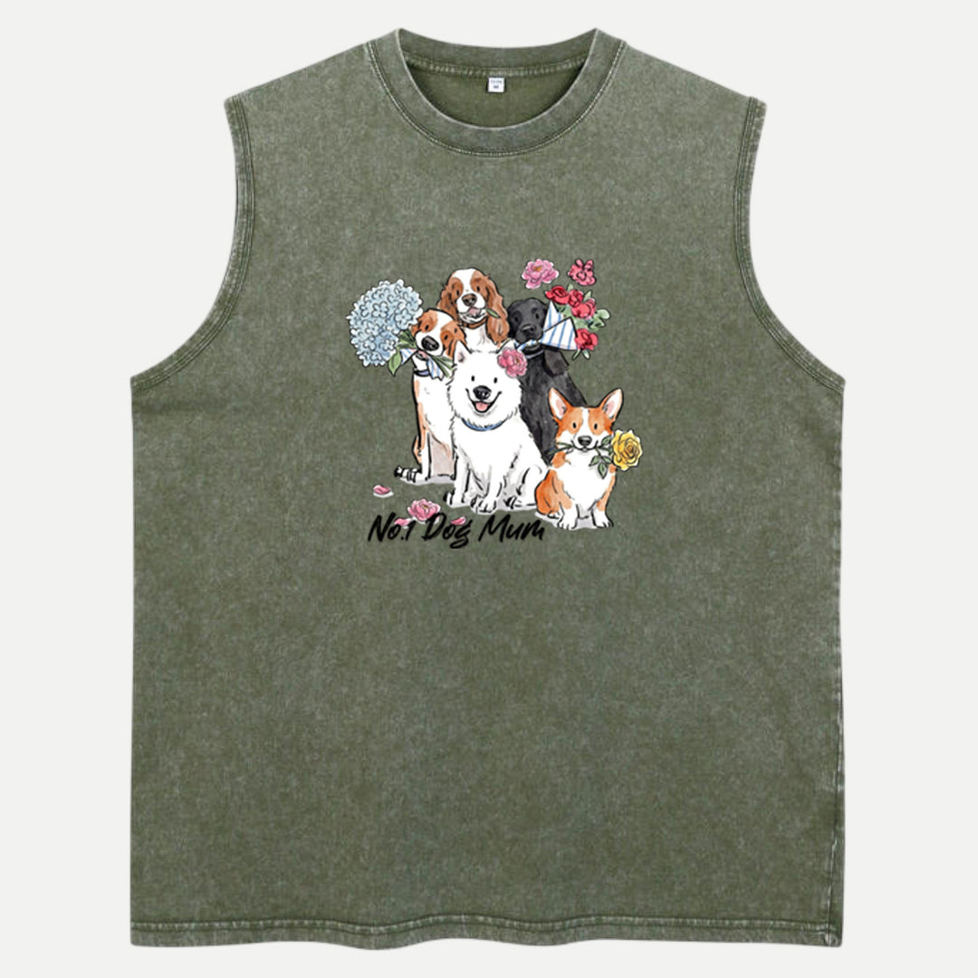Cute Floral Dogs "No.1 Dog Mum" Graphic T-shirt