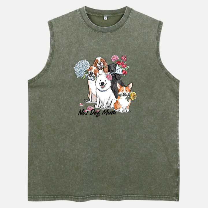 Cute Floral Dogs "No.1 Dog Mum" Graphic T-shirt