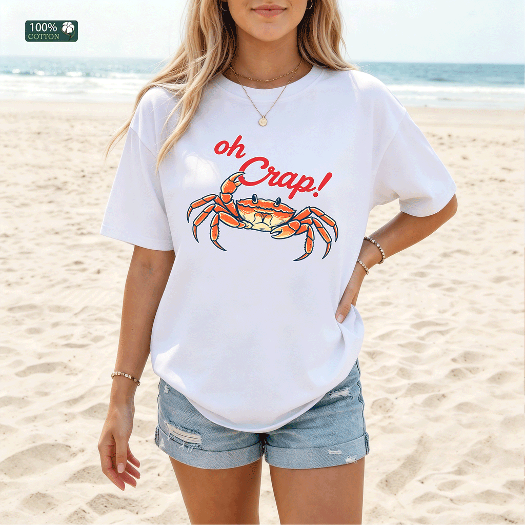 Oh Crap Crab Graphic T-shirt, Funny Beach Summer Tee