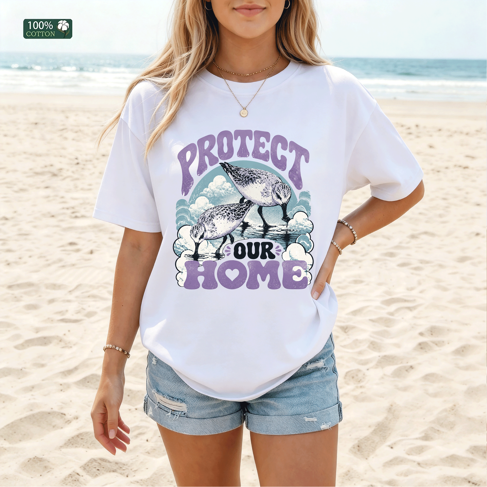 Protect Our Home Shore Bird Graphic T-shirt, Beach Summer Tee