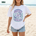 Protect Our Ocean whale graphic T-shirt on white cotton tee