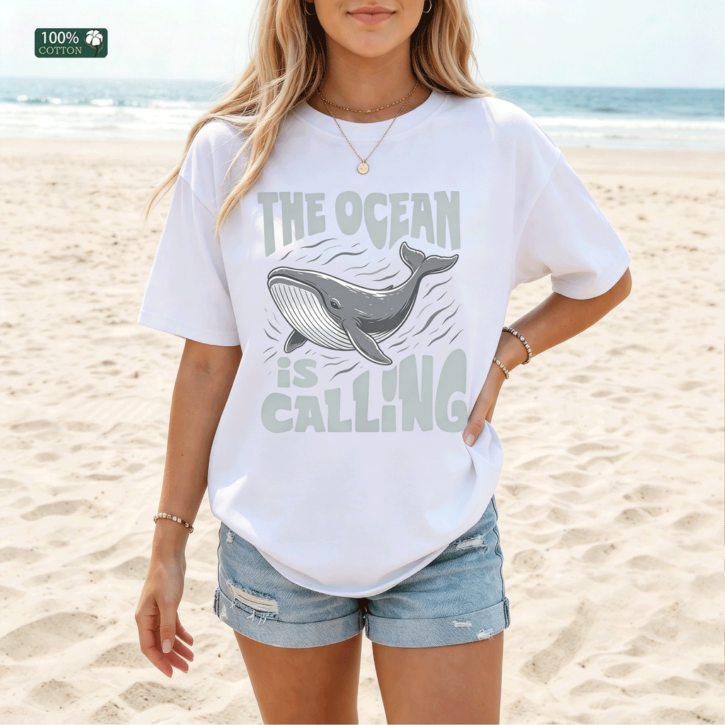 The Ocean Is Calling Whale Graphic T-shirt, Beach Summer Tee