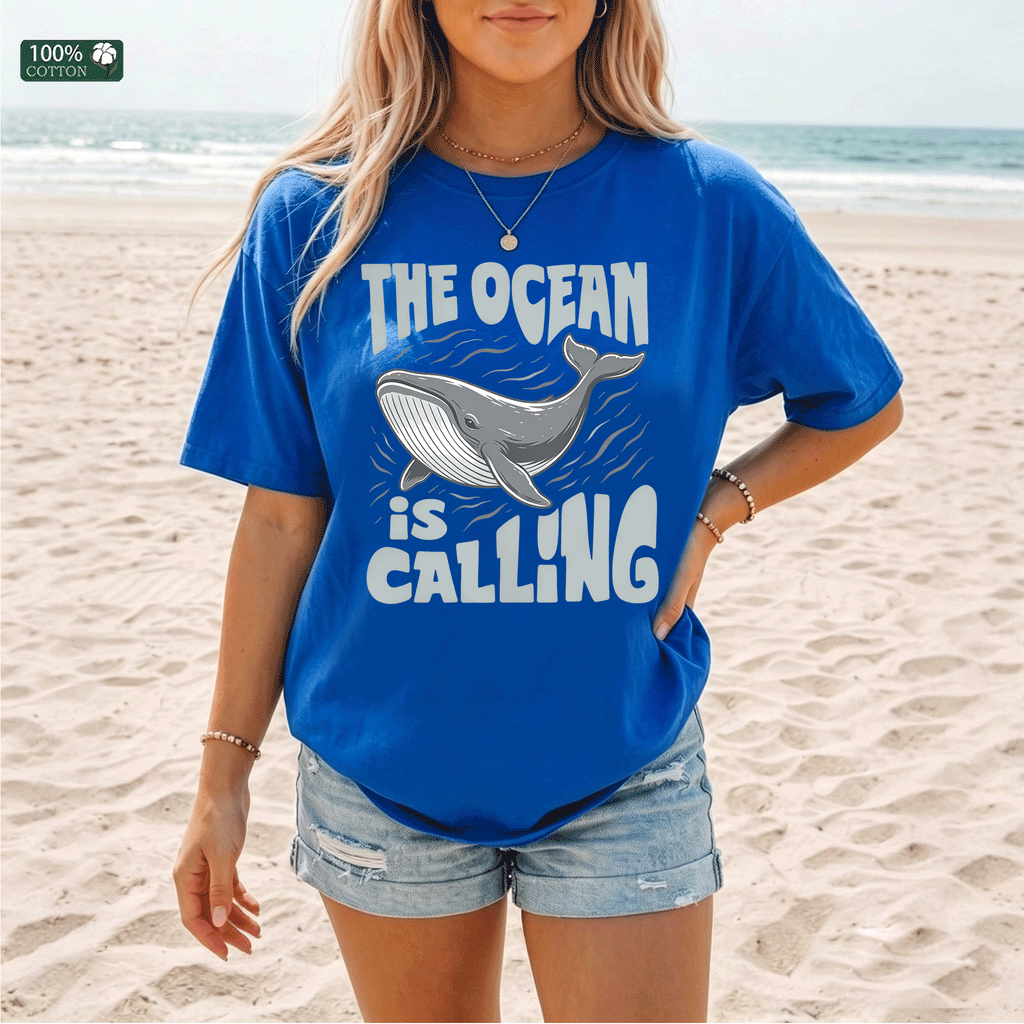 The Ocean Is Calling Whale Graphic T-shirt, Beach Summer Tee