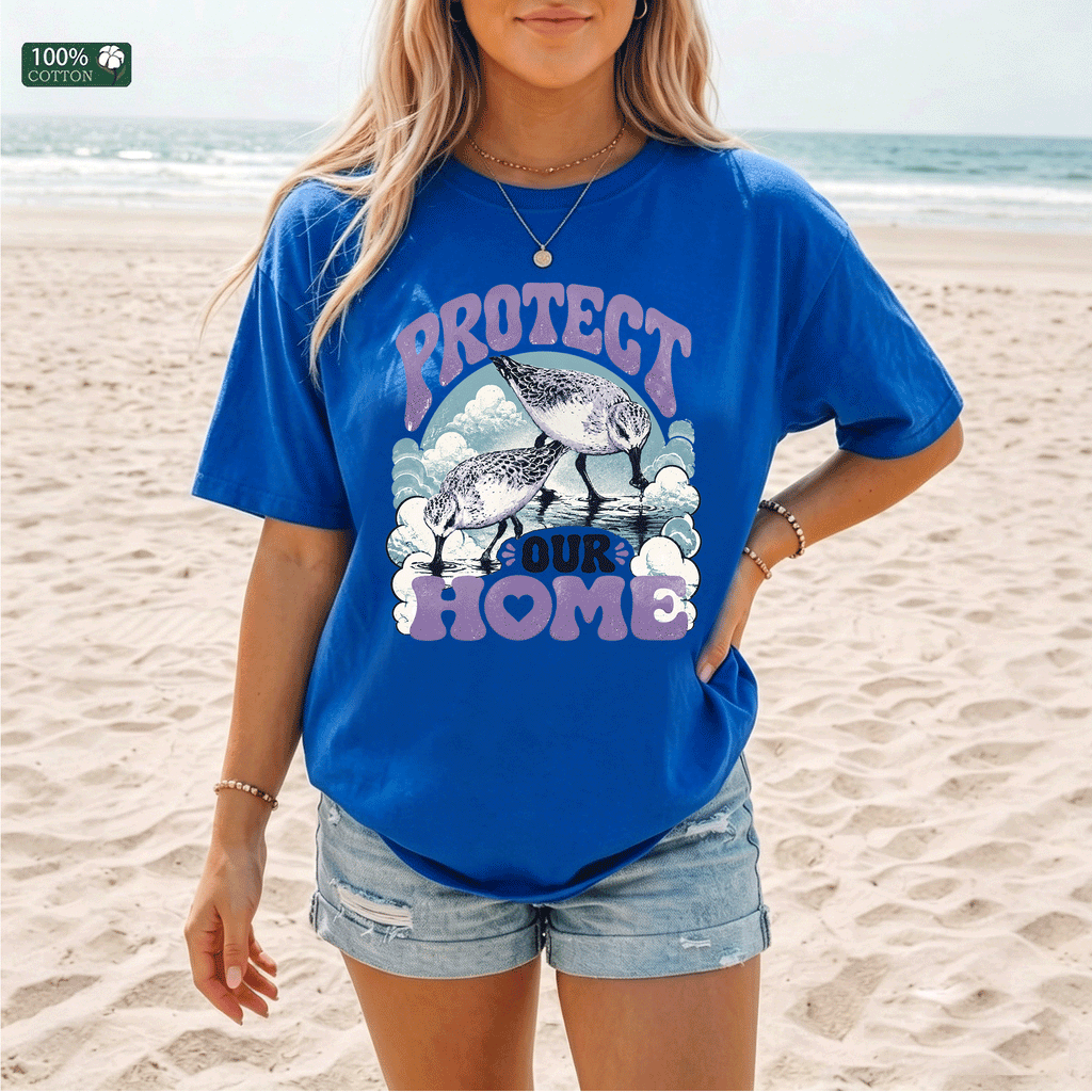 Protect Our Home Shore Bird Graphic T-shirt, Beach Summer Tee