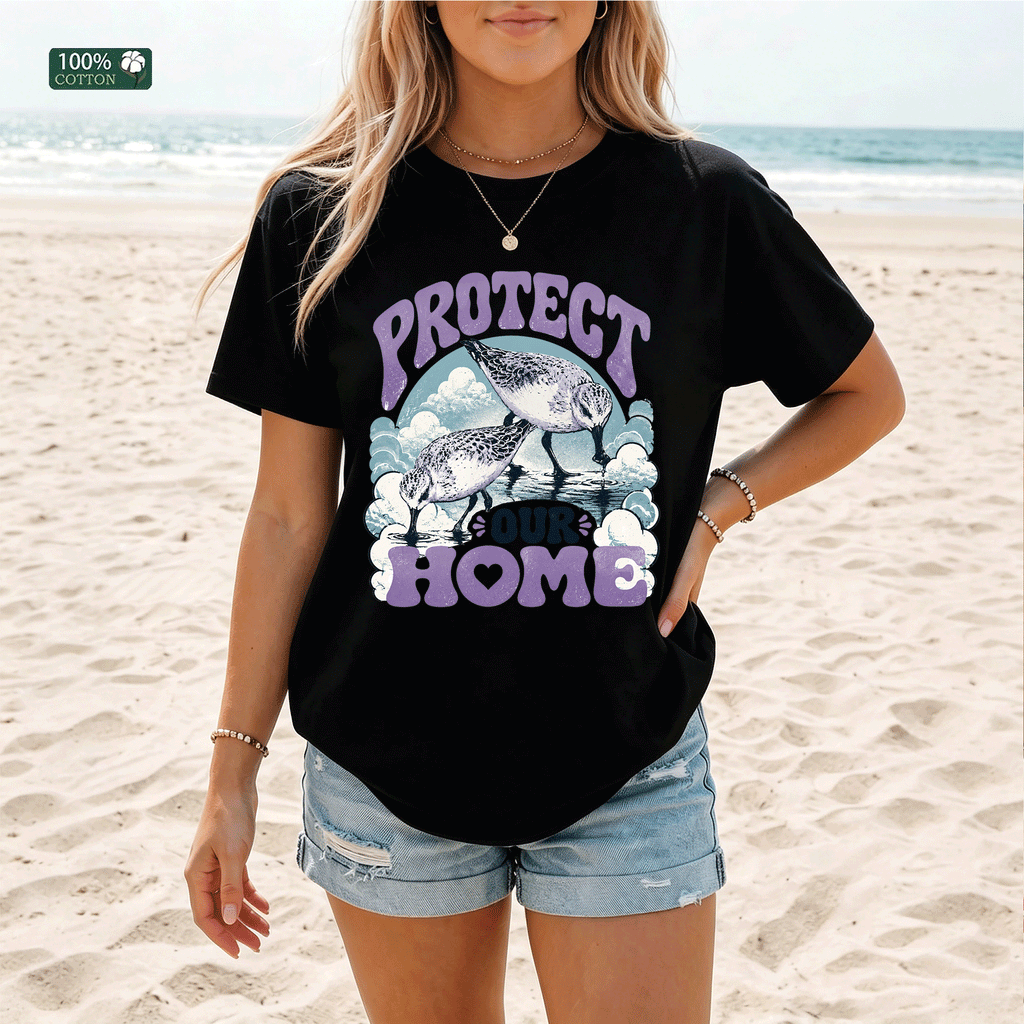 Protect Our Home Shore Bird Graphic T-shirt, Beach Summer Tee