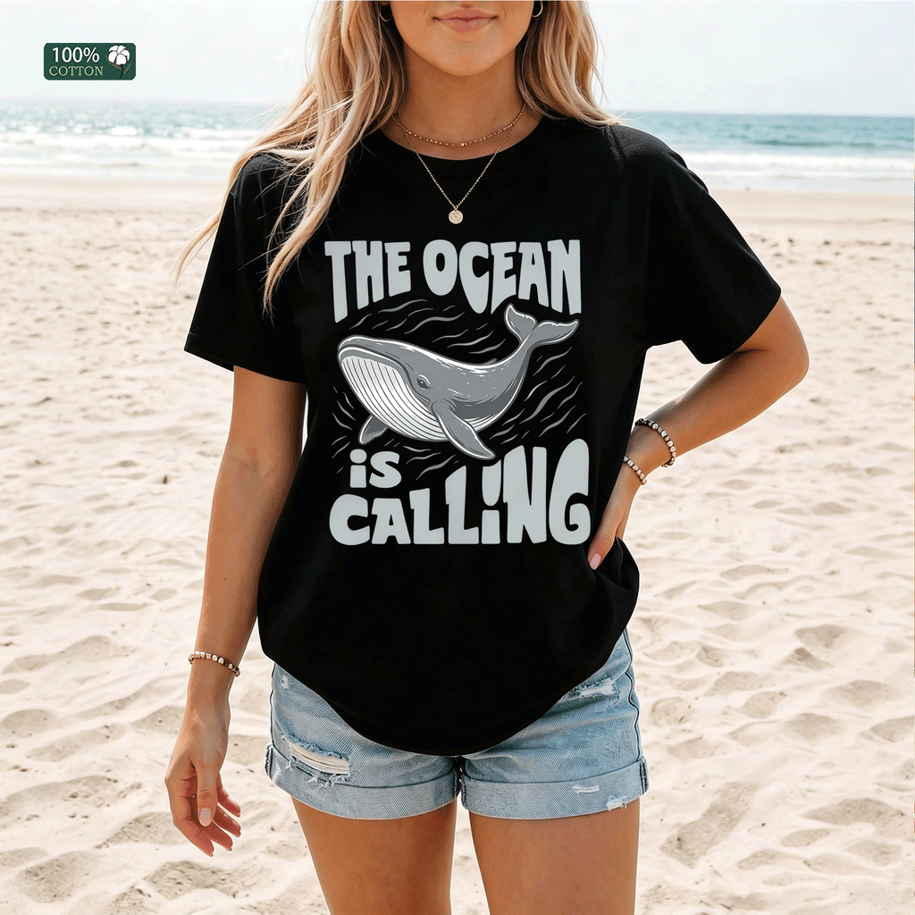 The Ocean Is Calling Whale Graphic T-shirt, Beach Summer Tee