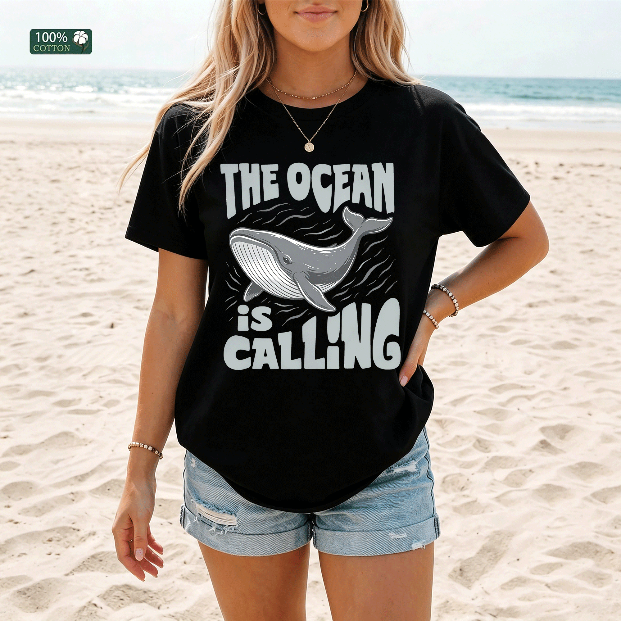 The Ocean Is Calling Whale Graphic T-shirt, Beach Summer Tee