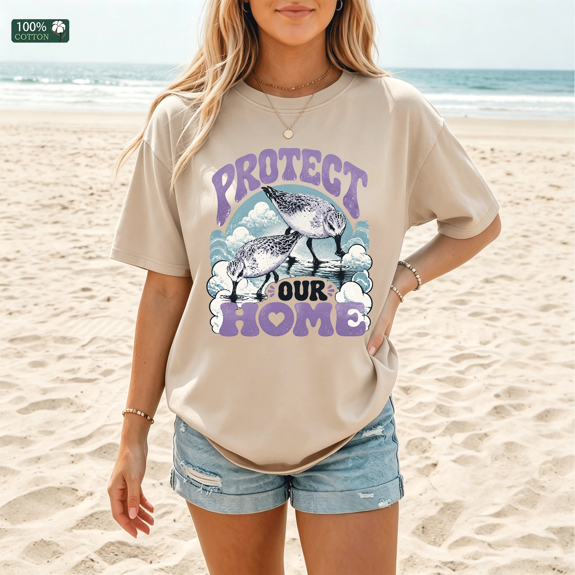 Protect Our Home Shore Bird Graphic T-shirt, Beach Summer Tee