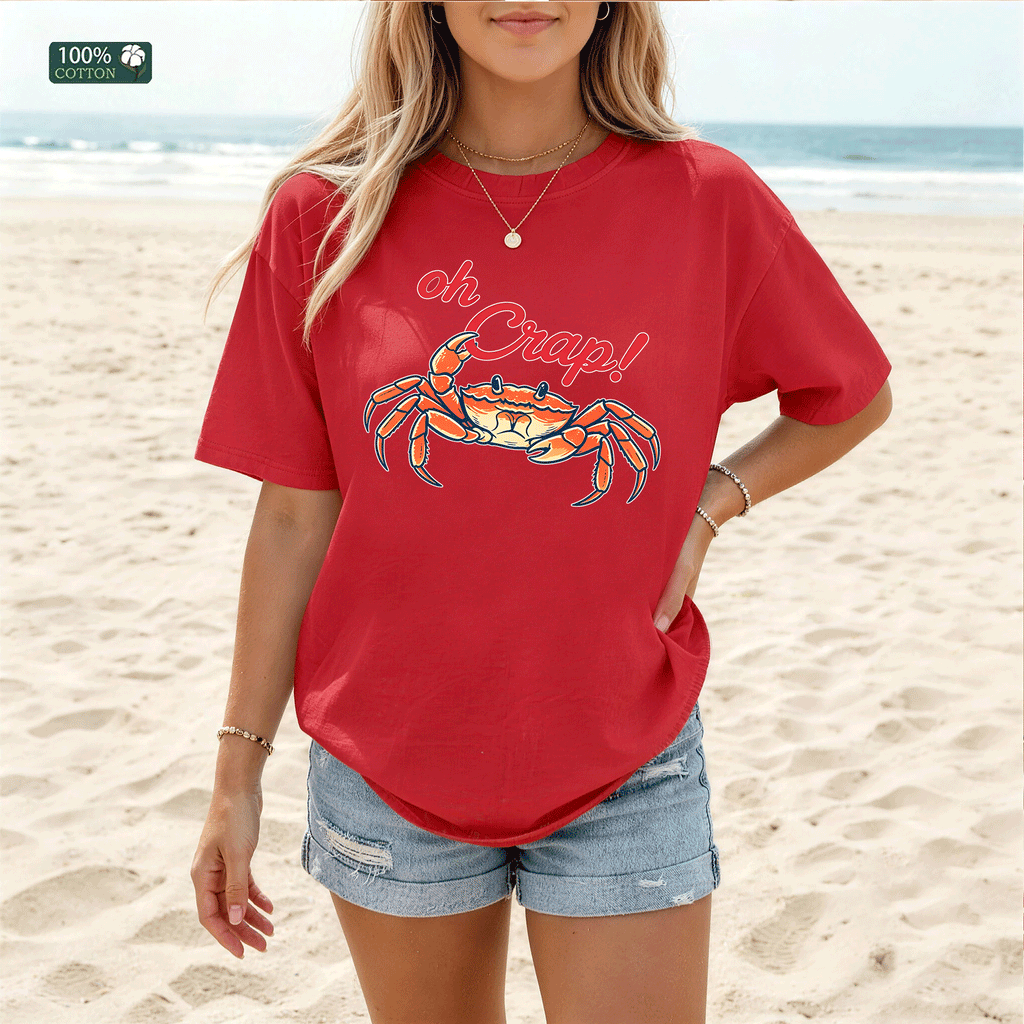 Oh Crap Crab Graphic T-shirt, Funny Beach Summer Tee