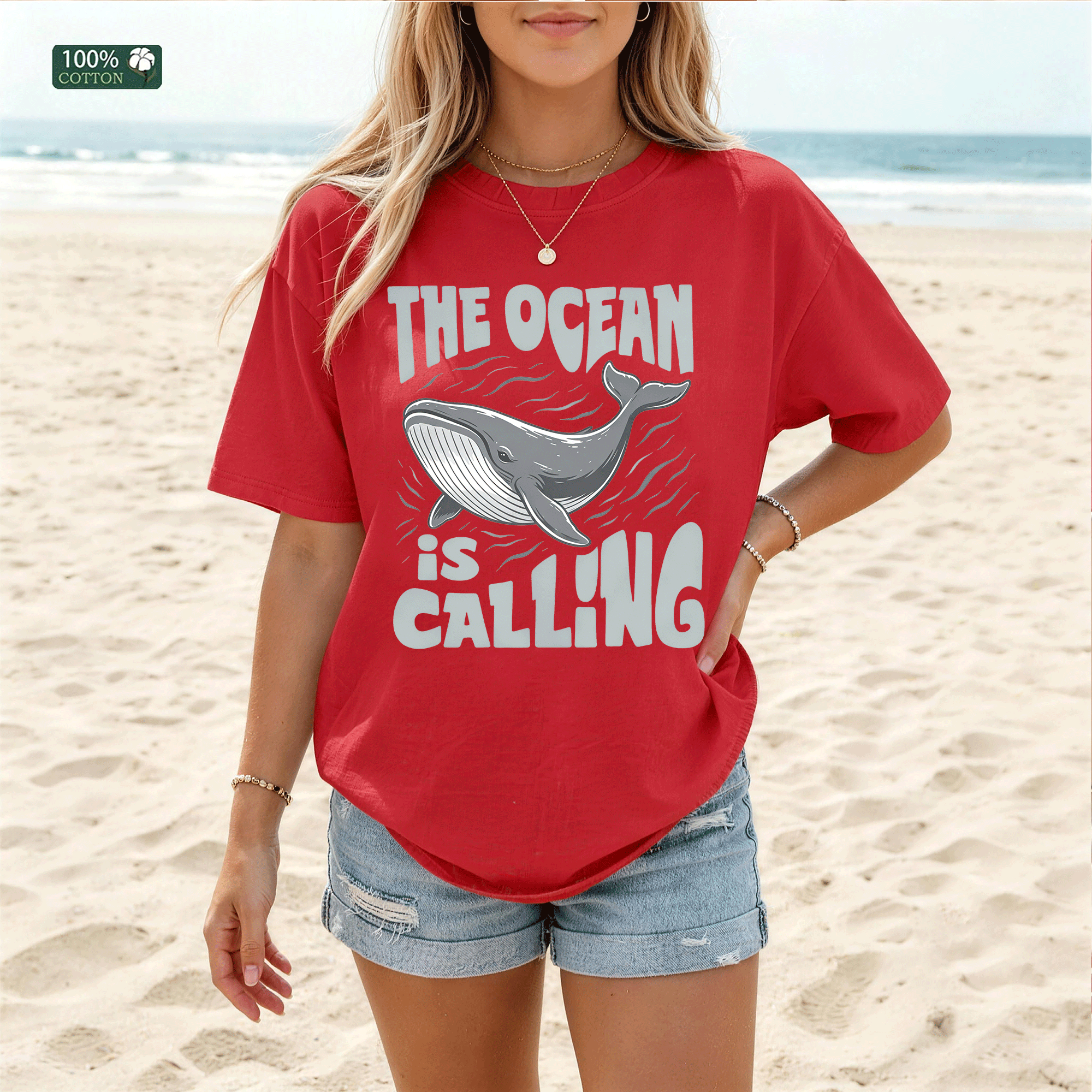 The Ocean Is Calling Whale Graphic T-shirt, Beach Summer Tee