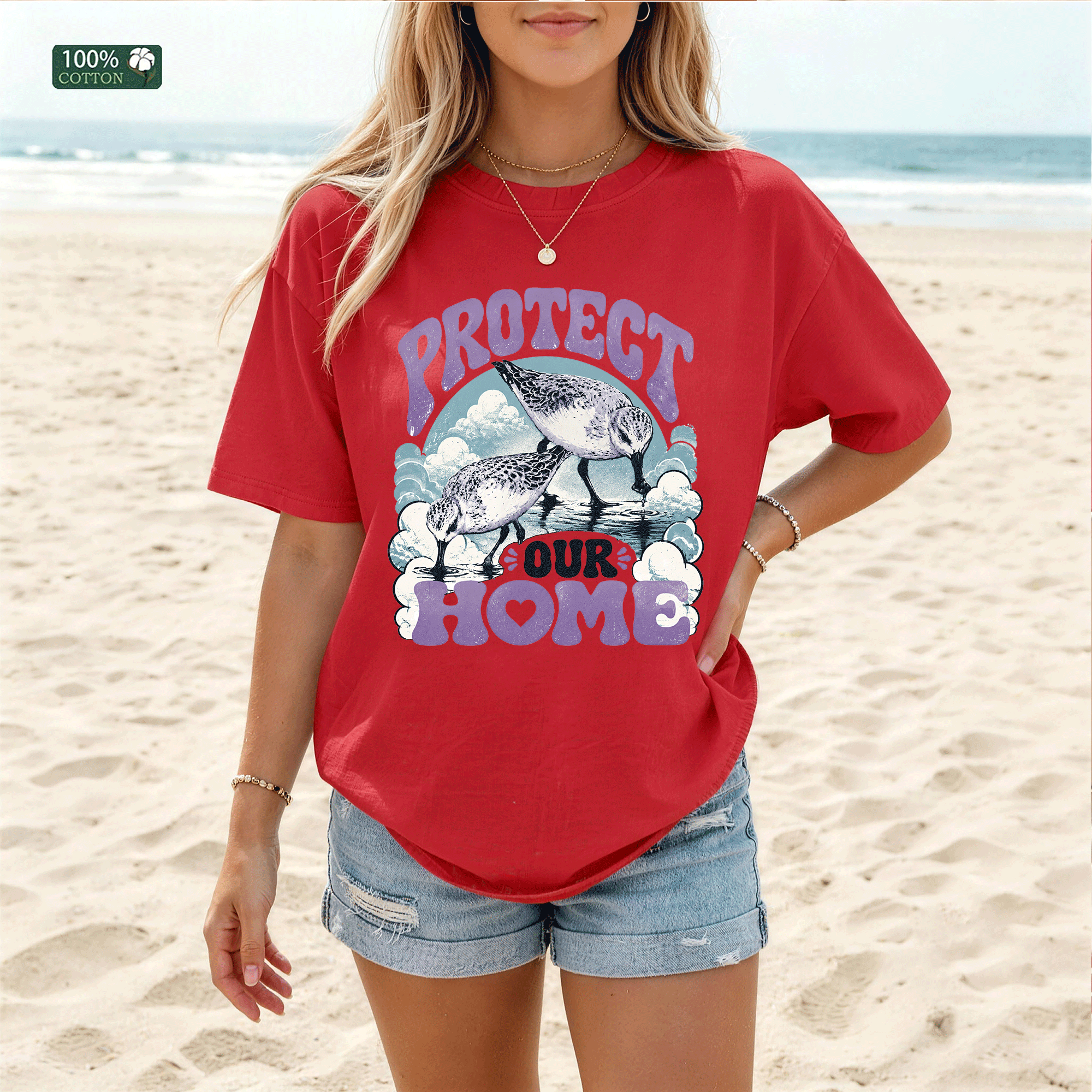 Protect Our Home Shore Bird Graphic T-shirt, Beach Summer Tee