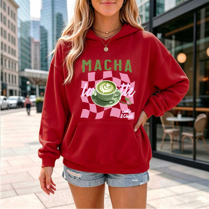 Retro Matcha "Macha Latte &amp; Chill" Graphic Hoodie