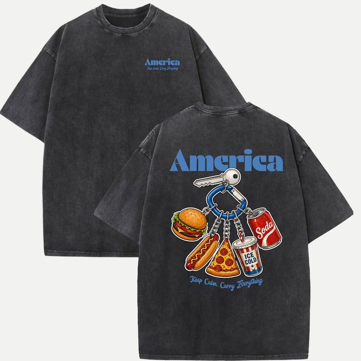 America Fast Food Keychain Graphic T-Shirt