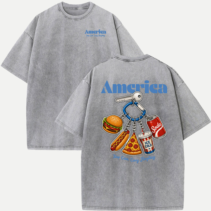 America Fast Food Keychain Graphic T-Shirt