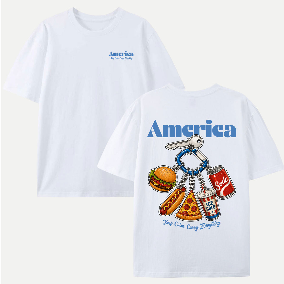 America Fast Food Keychain Graphic T-Shirt