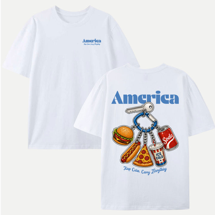 America Fast Food Keychain Graphic T-Shirt