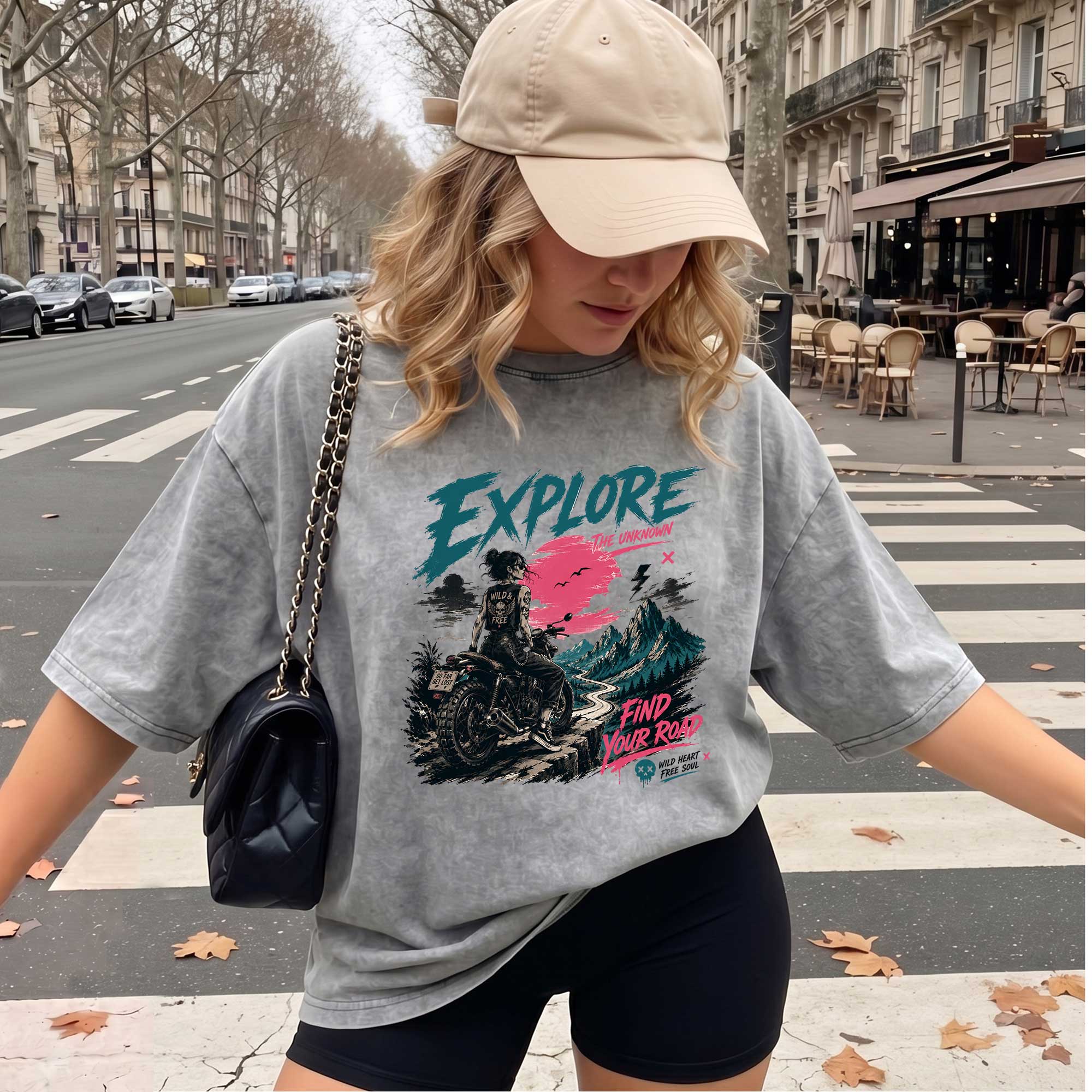 Vintage Explore Biker Graphic T-shirt