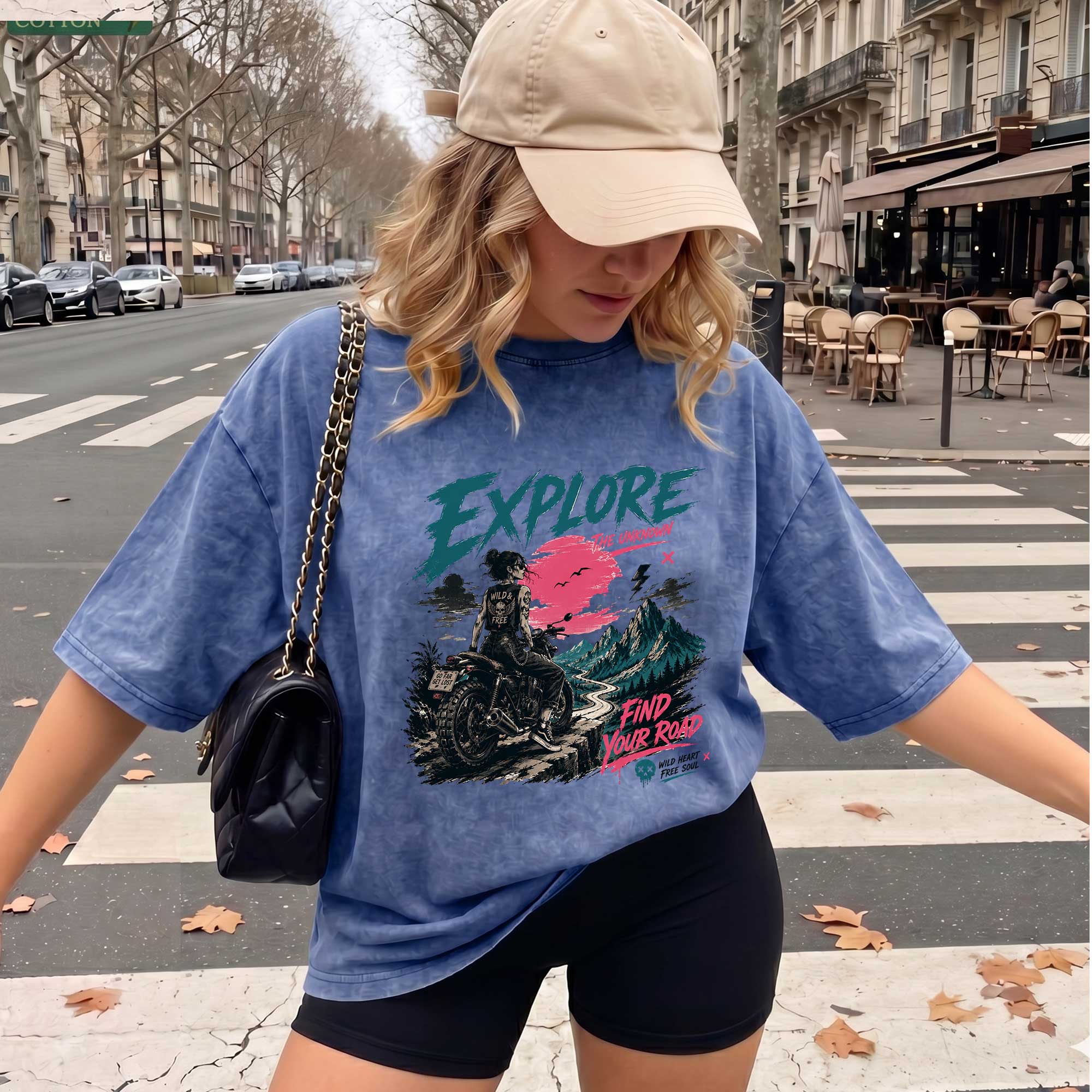 Vintage Explore Biker Graphic T-shirt