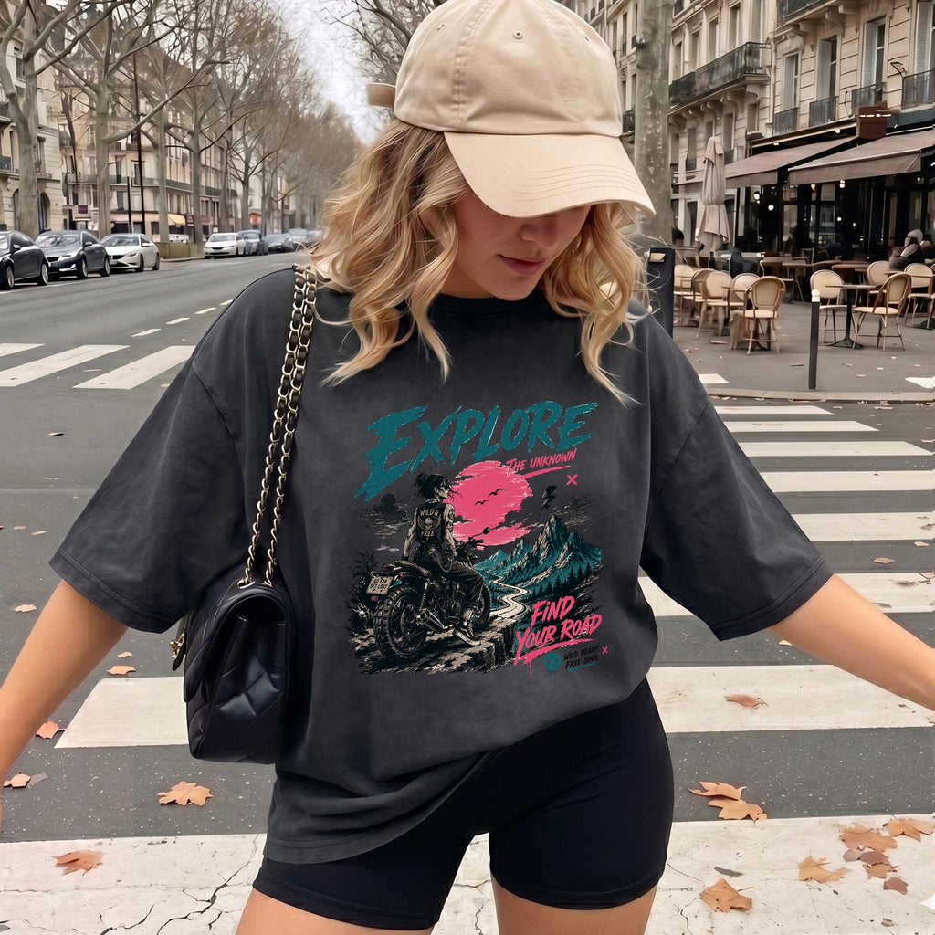 Vintage Explore Biker Graphic T-shirt