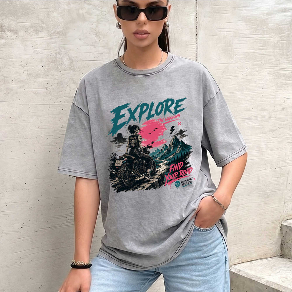 Vintage Explore Biker Graphic T-shirt