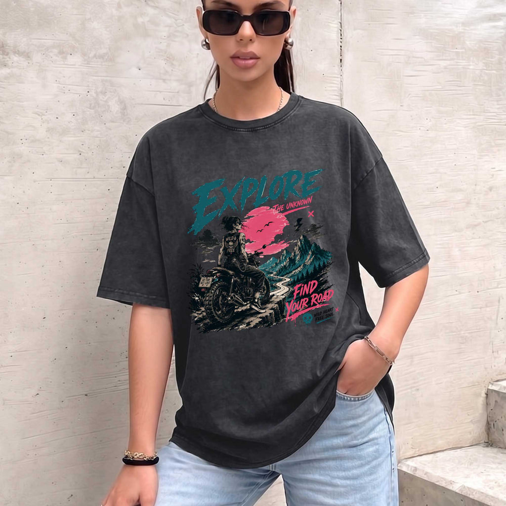 Vintage Explore Biker Graphic T-shirt