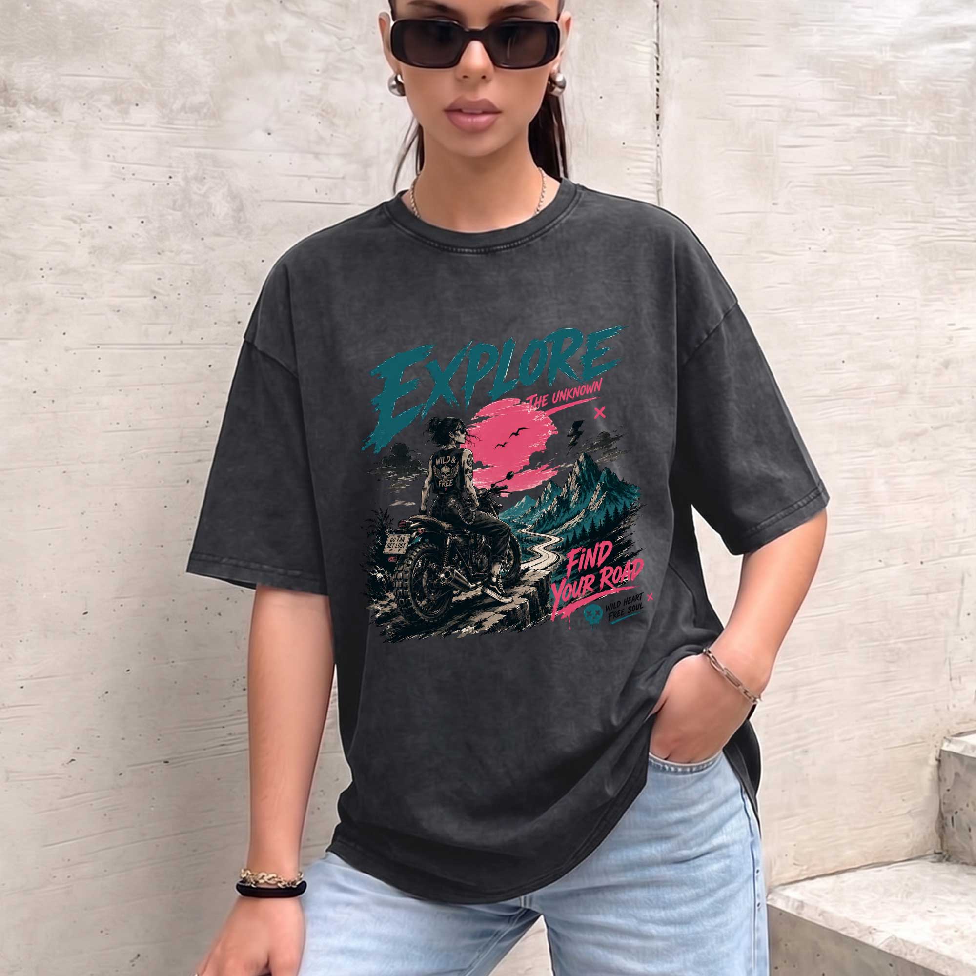 Vintage Explore Biker Graphic T-shirt