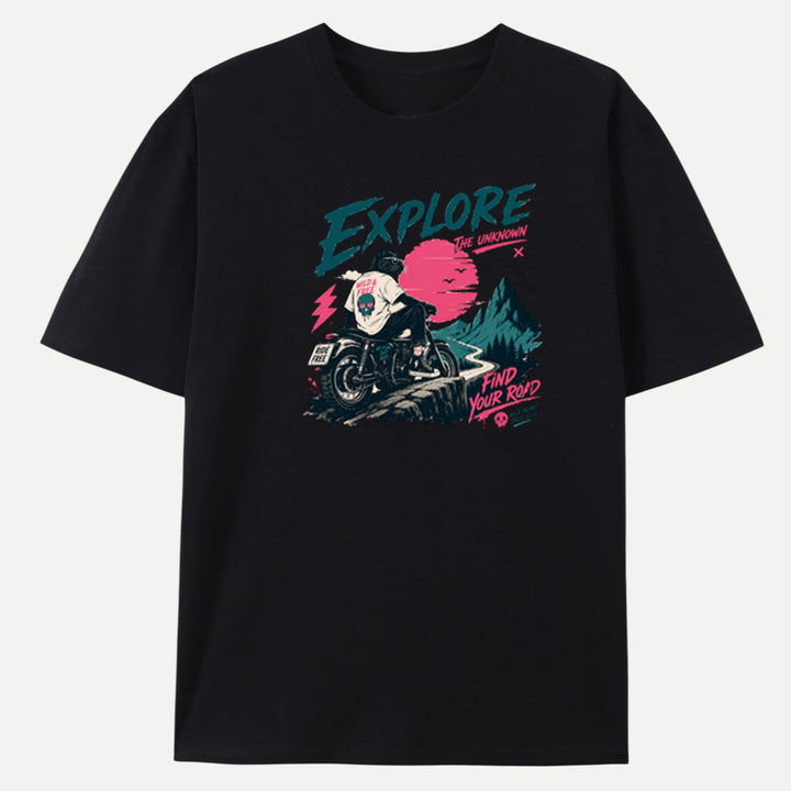 Explore the Unknown Cat Motorcycle vintage T-Shirt